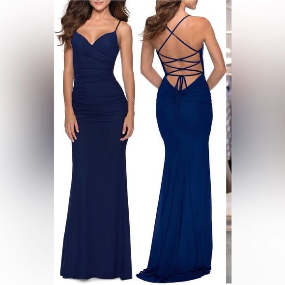 La Femme Strappy Back Ruched Trumpet Gown Size 0